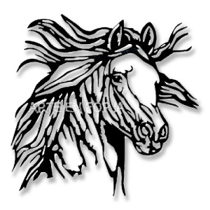 Figura de pared en forja con cabeza de caballo en silueta, fabricada en hierro artesanal por Arte en Forja.
