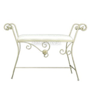 Banqueta de forja AMPUDIA artesanal con asiento desmontable acolchado en blanco fabricada por ARTE EN FORJA