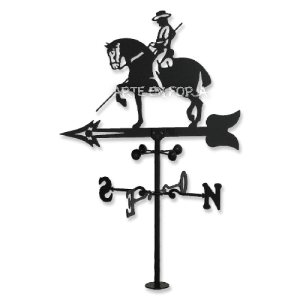 Veleta de hierro Mod. GARROCHISTA de ARTE EN FORJA con figura ecuestre de garrochista sobre caballo y puntos cardinales orientativos.