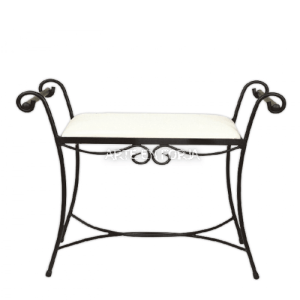 Banqueta de forja modelo COCA con respaldo decorativo y asiento desmontable fabricada por ARTE EN FORJA