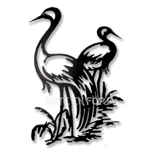 Figura de pared en forja mod. Garzas de hierro negro que muestra la silueta detallada de dos garzas reales entre cañaverales.