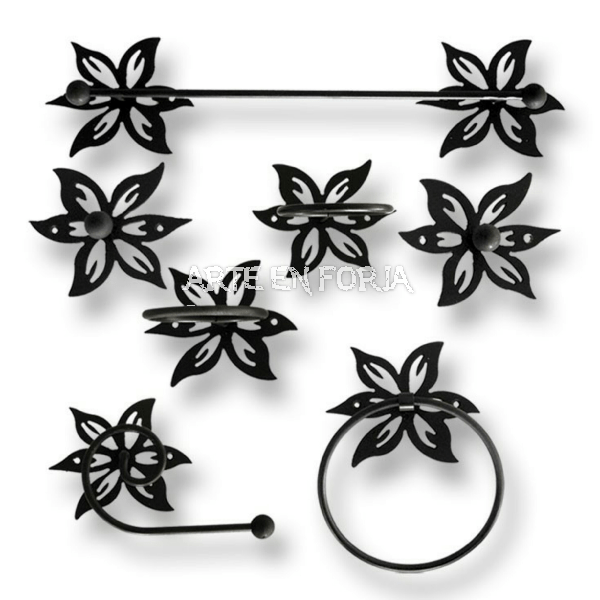 Juego de accesorios de baño en forja modelo FLOR de ARTE EN FORJA