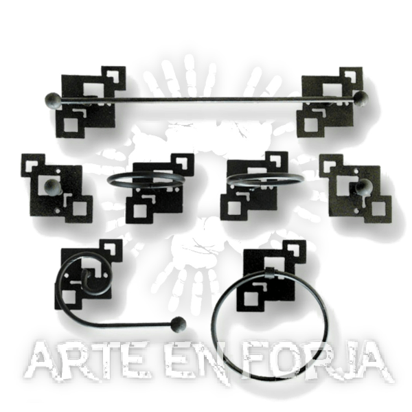 Juego de accesorios de baño de hierro forjado modelo Cuadros de Arte en Forja.
