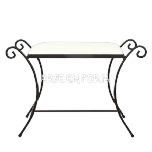 Banqueta de forja BELLVER artesanal con asiento desmontable acolchado en blanco de ARTE EN FORJA