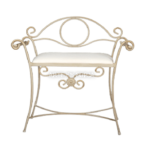 Banqueta de forja OLVERA artesanal con asiento desmontable acolchado en blanco fabricada por ARTE EN FORJA