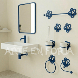 Juego de accesorios de baño de hierro forjado modelo Círculos de Arte en Forja.