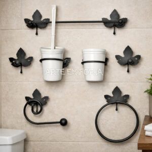 Set de baño artesanal en hierro con hoja ornamental