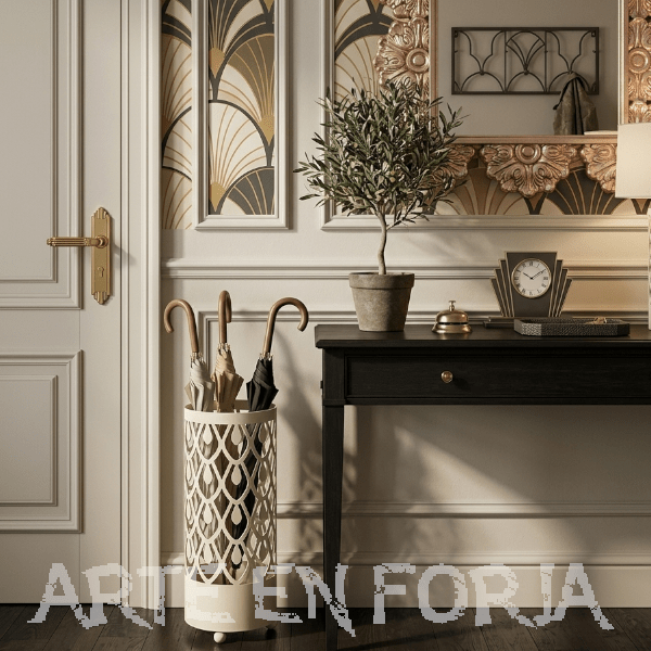 Paragüero de forja artesanal modelo Lágrima con plato recoge-aguas de ARTE EN FORJA.