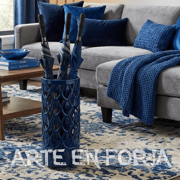 Paragüero de forja artesanal modelo Lágrima con plato recoge-aguas de ARTE EN FORJA.