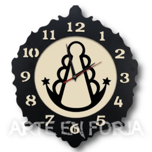 Reloj de pared en forja mod. blanca paloma fabricado en hierro negro con silueta religiosa mariana por los maestros artesanos de Arte en Forja.